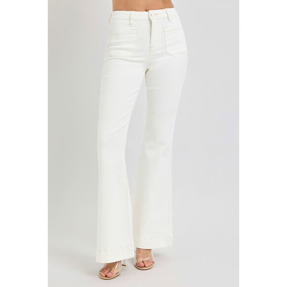 RISEN High Rise Front Patch Pocket Flare Jeans - RDP5358 Cream - Size 13/31 - Picture 5 of 6